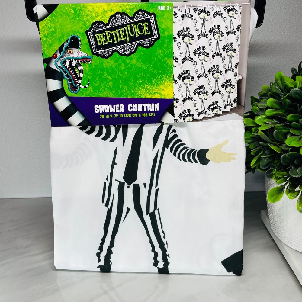NEW Beetlejuice Shower Curtain White Striped Suit Sandworm Graphic 70 x 72 - Picture 4 of 6